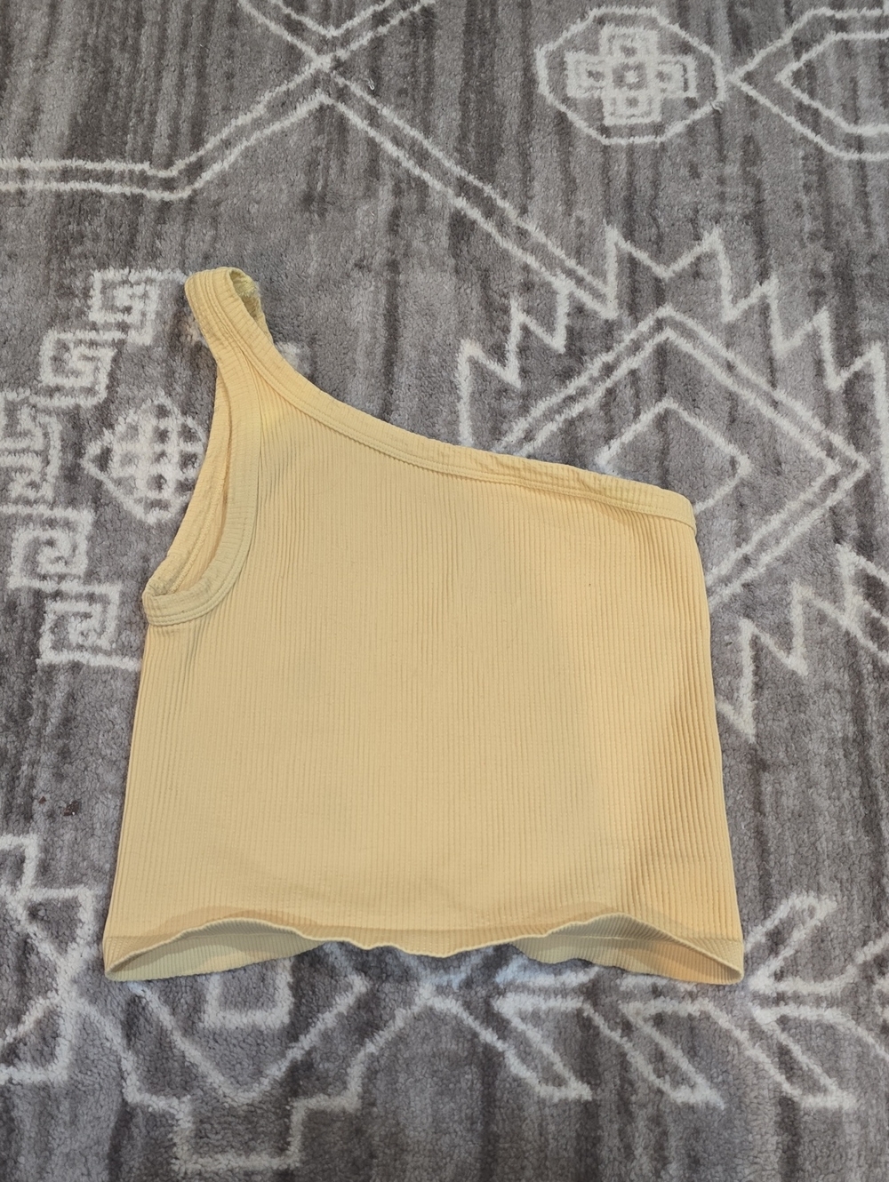 Ribbed One-Shoulder Tank Top - Light Yellow
